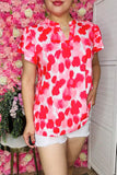 Wholesale women's top Red patterns prints short sleeve top GJQ16043