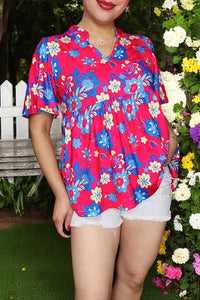 Shop women clothing online Floral printed baby doll & bell short sleeves GJQ16071