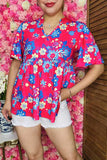 Shop women clothing online Floral printed baby doll & bell short sleeves GJQ16071