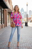 Trendy floral printed baby doll & bell short sleeve women boutique top GJQ16071 DS11