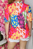 Women's top vendors Multi color leopard prints & short sleeve & V-neckline GJQ16134