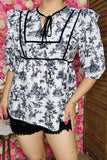Women clothes vendors Western printed baby doll short sleeves ladies top GJQ16135