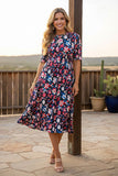 Trendy floral boutique maxi women's dress w/half sleeve elastic waist GJQ16148 BS6