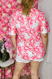 Women's clothing distributor Pink flower prints bell short sleeve top GJQ16151