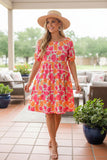 Chic floral women boutique dress with short sleeve & square collar GJQ16155 AF