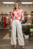 Trendy floral 3/4 sleeves & v-neck women's boutique top Southern Stitch GJQ16163 (DS1)