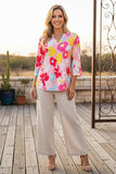 Trendy floral 3/4 sleeves & v-neck women's boutique top Southern Stitch GJQ16163 (DS1)