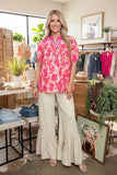 Trendy Pink floral puff short sleeve baby doll women's boutique blouse GJQ16188 DS6
