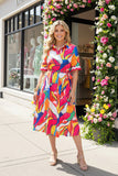 Trendy floral patterns red/white trim short sleeve boutique women's dress GJQ16190 AF