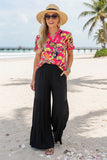 Trendy tropical patterns printed puff short sleeve women's boutique top GJQ16237 CS3