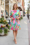 Spring flower printed 3/4 ruffle sleeve women dress GJQ16297 AS12
