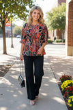Western paisley 3/4 sleeve criss cross neck women's boutique top GJQ16384 (ES9)