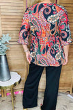 Western plus size paisley printed 3/4 sleeve women top w/criss cross neckline GJQ16384(ES9)