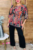 Western plus size paisley printed 3/4 sleeve women top w/criss cross neckline GJQ16384(ES9)
