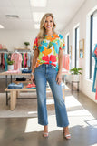Chic floral double ruffle short sleeve women top Southern Stitch GJQ16389