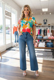 Chic floral double ruffle short sleeve women top Southern Stitch GJQ16389