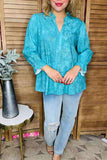 Plus size western teal ruffle edge 3/4 sleeves women blouse GJQ16431(ES8)