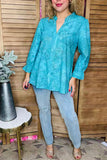 Plus size western teal ruffle edge 3/4 sleeves women blouse GJQ16431(ES8)