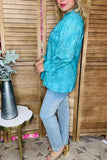Plus size western teal ruffle edge 3/4 sleeves women blouse GJQ16431(ES8)