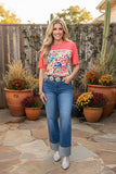Chic tropical floral & coral lace trim women's boutique top Southern Stitch GJQ16436 (CS2)