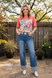 Chic tropical floral & coral lace trim women's boutique top Southern Stitch GJQ16436 (CS2)