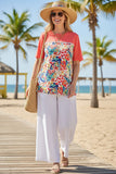 Chic tropical floral & coral lace trim women's boutique top Southern Stitch GJQ16436 (CS2)