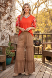 Chic floral bell sleeves orange women's boutique top Southern Stitch GJQ16576 FS5
