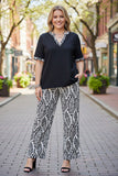 Black short sleeve top & wide leg pant 2pc women set GJQ16908 IS6