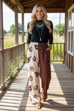 Western leoard 8-ball & checkered wide leg women's boutique pant GJQ17209