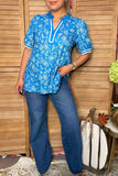 Western paisley blue short sleeve women's boutique top Southern Stitch GJQ17226