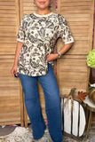 Western floral print short sleeve beige women's boutique top Southern Stitch GJQ17243 DS3