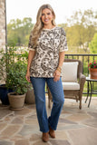 Western floral print short sleeve beige women's boutique top Southern Stitch GJQ17243 DS3
