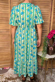Trendy blue floral print puff sleeve women's boutique dress Southern Stitch GJQ17294