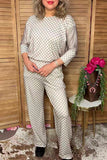 Western grey checkered patchwork 3/4 sleeve women's boutique top Southern Stitch GJQ17308