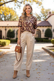 Western paisley print brown short sleeve women's boutique top Southern Stitch GJQ17394 (FS1)