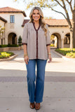 Western brown stripe & leopard short sleeve women's boutique blouse Southern Stitch GJQ17394
