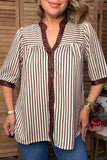 Western brown stripe & leopard short sleeve women's boutique blouse Southern Stitch GJQ17394