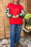 Western Santa print long sleeve & red Christmas women's boutique top GJQ17624