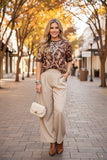 Western paisley print brown short sleeve women's boutique top Southern Stitch GJQ17394 (FS1)