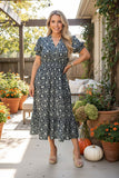 Western floral puff sleeve maxi women's boutique dress Southern Stitch GJQ17418