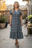Western floral puff sleeve maxi women's boutique dress Southern Stitch GJQ17418