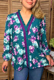 Western floral print long sleeve ruffle women's boutique top Southern Stitch GJQ17492
