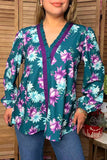 Western floral print long sleeve ruffle women's boutique top Southern Stitch GJQ17492