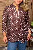 Western brown dots 3/4 sleeve women's boutique blouse Southern Stitch GJQ17634