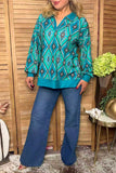 Western turquoise aztec print long sleeve women's boutique top Southern Stitch GJQ17515