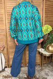Western turquoise aztec print long sleeve women's boutique top Southern Stitch GJQ17515