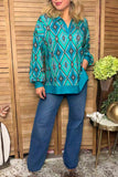 Western turquoise aztec print long sleeve women's boutique top Southern Stitch GJQ17515