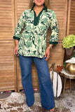 Chic green floral 3/4 sleeve women's boutique top Southern Stitch GJQ17517