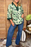Chic green floral 3/4 sleeve women's boutique top Southern Stitch GJQ17517