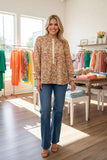 Chic floral printed cream buttons long sleeve women's boutique top GJQ17521